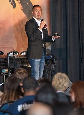 Lino Rulli, host of “The Catholic Guy” show on SiriusXM Satellite Radio, was the featured speaker for the young adult track at the 2015 Eucharistic Congress, held at the Georgia International Convention Center in College Park. He shared personal stories and photos of his own faith journey. Photo By Thomas Spink