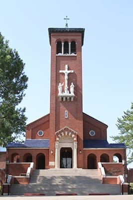 The front of St. Jude Church in Montgomery, Ala., is seen July 31. Marchers marking the 50th anniversary of the Voting Rights Act of 1965 ended an Aug. 1 march from Selma., Ala., at the church. In 1965 civil rights marchers camped on the St. Jude campus after following a similar route. CNS photo/Michael Alexander, Georgia Bulletin