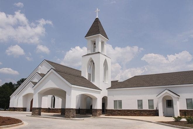 The new St. Anna Church in Monroe is approximately 19,300 square feet and it can seat 370 to 400 people in its nave. In addition to an office suite, there is a parish hall and 14 classrooms. Photo By Michael Alexander
