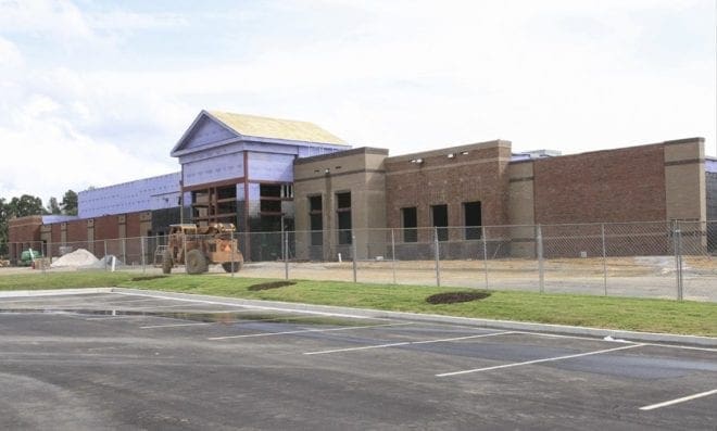 The Notre Dame Academy High School multipurpose building, currently under construction, is scheduled for completion this December. It will house a gymnasium, kitchen and cafeteria, student center, art, band, music and weight rooms, home and visitor locker rooms and other administrative offices. Photo By Michael Alexander