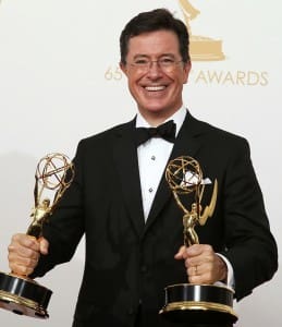 Stephen Colbert, who took over Sept. 8 as host of CBS' "Late Night" program, said in an interview for Canada's Salt and Light Television that his "Colbert Report" character was intended to be a "well-intentioned, poorly informed, high status idiot." Colbert is pictured in a 2013 photo. CNS photo/Lucy Nicholson, Reuters 