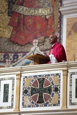 Archbishop Wilton D. Gregory delivers the homily at the annual Red Mass in Washington, D.C. Oct. 4. The Mass was attended by five justices of the U.S. Supreme Court and Attorney General Loretta Lynch. Photo By Jaclyn Lippelmann/Catholic Standard