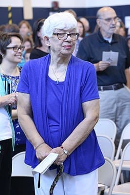 Ellen Beysiegel attends the 70th anniversary Mass at St. Mary’s School, Rome, where she was a member of the school’s first seventh-grade class in 1945. Photo By Michael Alexander