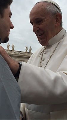 Gino Vizzi, left, achieved his wish of meeting Pope Francis, Oct. 21, during a trip to Rome, Italy. Vizzo was diagnosed with a rare form of cancer called chronic myelogenous leukemia (CML) in 2014. Photo Courtesy of the P4Foundation