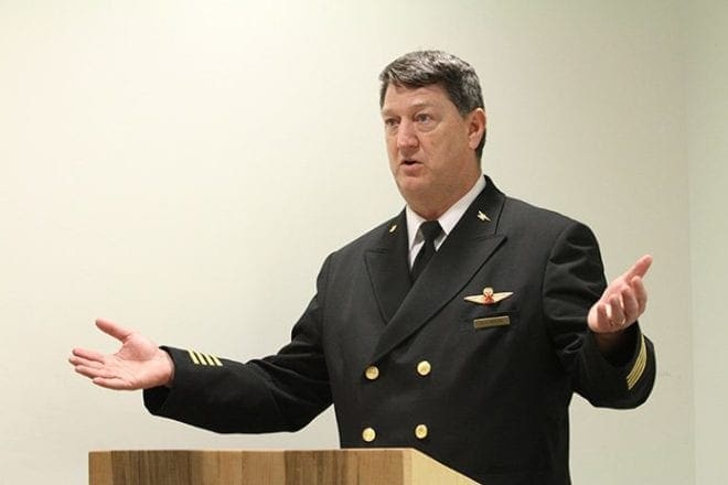 Greg Werking, a Delta Airlines pilot based in Salt Lake City, Utah, served as a lector during the Mass last month in the Concourse F Interfaith Chapel at Hartsfield-Jackson Atlanta International Airport. Photo By Michael Alexander