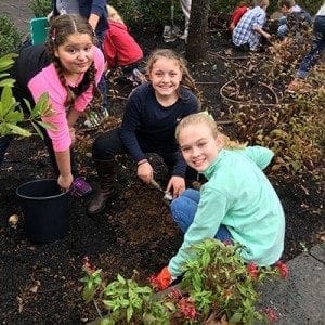 Our Lady of the Assumption students participated in the Daffodil Project to remember the youngest victims of the Holocaust. The students, l-r, are Michaela Lopez, Izzie Wojna and Ava Godbey.