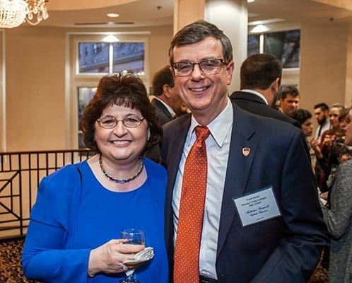 Diane Starkovich, Ph.D., superintendent of Catholic schools for the Archdiocese of Atlanta, was on hand for the annual Catholic schools banquet kicking off events for National Catholic Schools Week, Jan. 31 – Feb. 6. Also attending the event was Frank Moore, founding principal of Blessed Trinity High School, Roswell. Moore recently announced that he would retire in June, after 16 years at the school. Photo by Thomas Spink