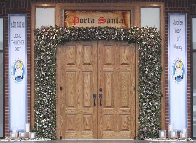 The Holy Door of Mercy at the Holy Vietnamese Martyrs Church, Norcross, was the final one of the seven Holy Doors located in churches throughout the Atlanta Archdiocese to be opened. It took place on Feb. 22, the feast of the Chair of St. Peter. Photo by Michael Alexander