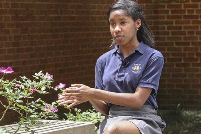 Marist School senior Tiffany Wills is a proponent of confidence, positive self-esteem and personal strength among girls and young women. She encourages them to find beauty within themselves. Photo By Michael Alexander