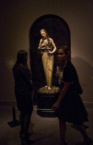 St. Mary Magdalene is shown meditating on the crucifix in this painted wooden sculpture that was part of The Sacred Made Real exhibit in 2010 at the National Galley of Art in Washington. CNS photo/Nancy Wiechec