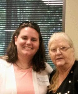 Alycia Murtha, left, founding member of the Marian Franciscans, and Peggy Ashe, right, spoke to members of the Atlanta Archdiocesan Council of Catholic Women June 25. Ashe heads the AACCW Leadership Commission.