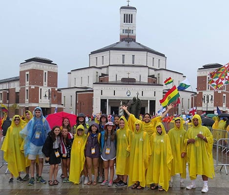 St. Andrew Church pilgrims embraced the rain as they traveled by tram to Lagiewniki for their Pilgrimage of Mercy. First stop was the John Paul II Sanctuary, and then the group walked to the Sanctuary of Divine Mercy.