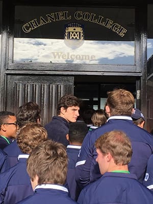 Marist School football players visit Chanel College, one of three Society of Mary (Marist) college prep high schools in Ireland. Two other groups of students split up and went St. Mary’s College and Catholic University School. Photo Courtesy of Marist School