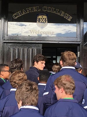 Marist School football players visit Chanel College, one of three Society of Mary (Marist) college prep high schools in Ireland. Two other groups of students split up and went St. Mary’s College and Catholic University School. Photo Courtesy of Marist School