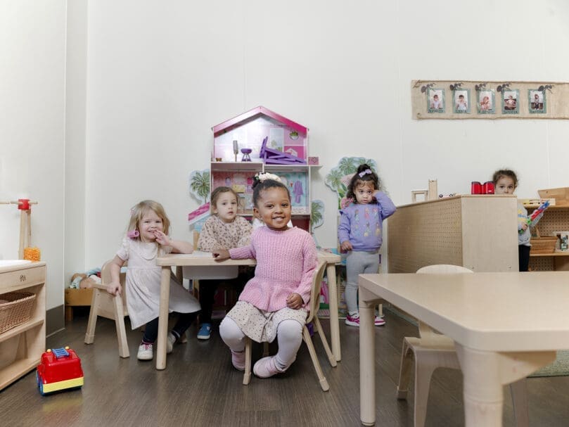 Children play together at Christ the King Preschool at Second-Ponce. From left to right are Madison Feltes, Elizabeth Fernandes-Pinero, Isavella Pavlou, Shai Jenkins and Selah McClaire.
