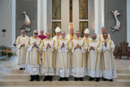 6 Newly Ordained Deacons Stand before Archbishop and Bishop Ned